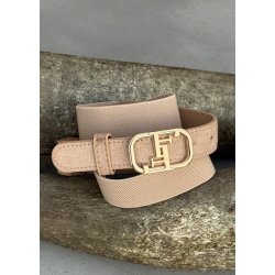  Elastic Belt w. Gold FF Buckle- Beige