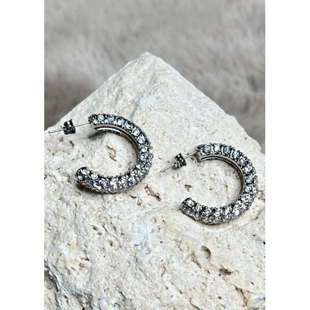 Rhinestone Hoops- Silver