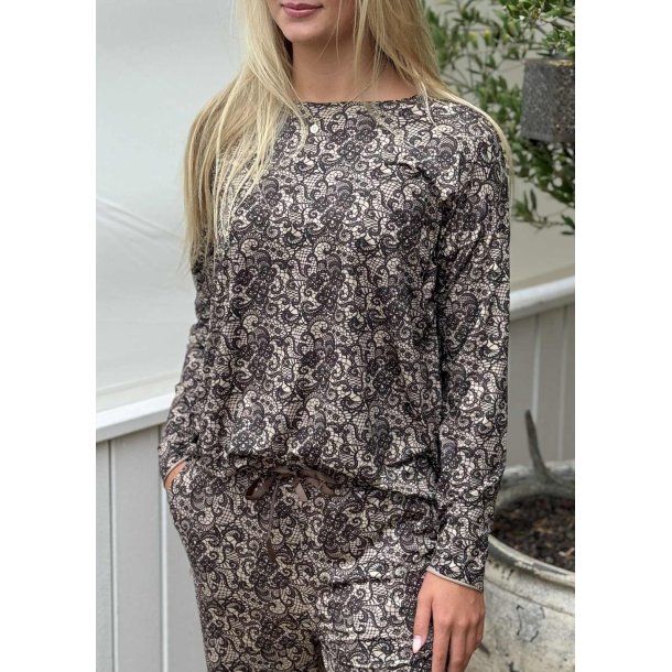 Alma Ls Top- Mocca Brown Lace