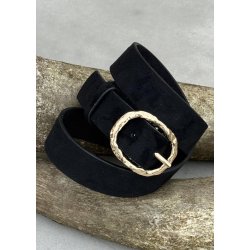 Belt W. Hammered Gold Buckle - Black