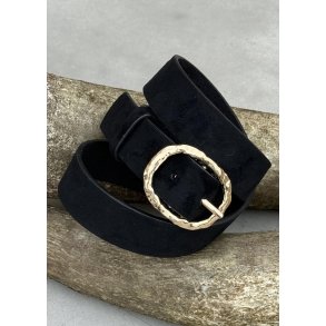 Belt W. Hammered Gold Buckle - Black
