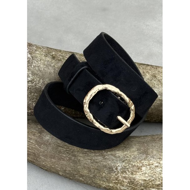 Belt W. Hammered Gold Buckle - Black