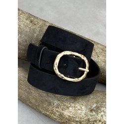 Belt W. Hammered Gold Buckle - Black