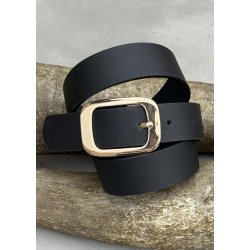 Belt W. Recangular Gold Bukle-Black