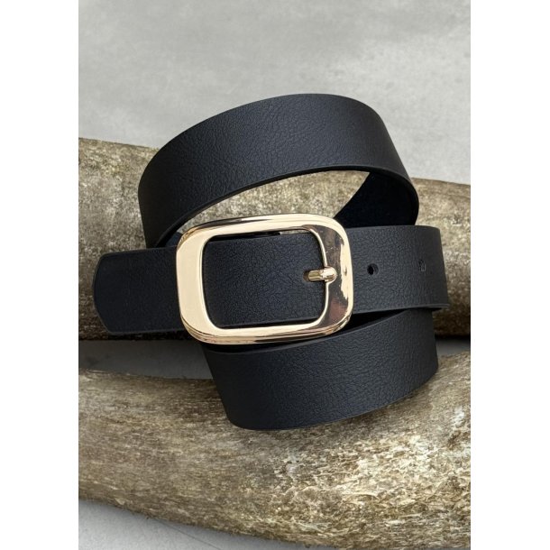 Belt W. Recangular Gold Bukle-Black