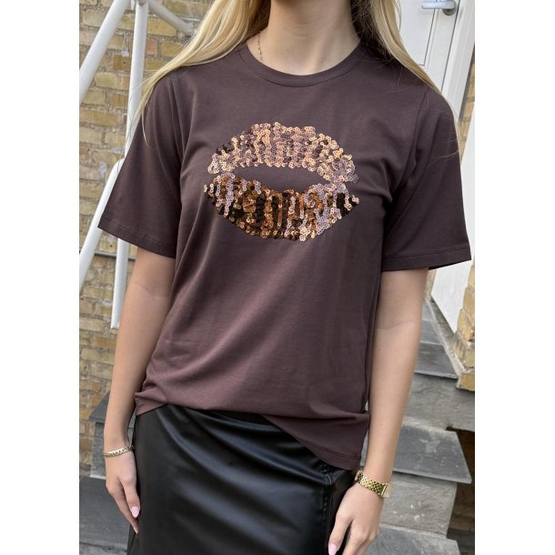 Bree Gith Sequin T-shirt-Coffee Brown