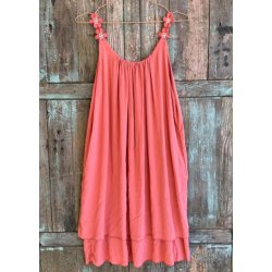 Cathy Floral Strap Dress- Dark Coral 