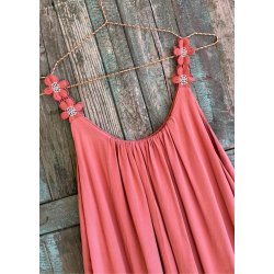 Cathy Floral Strap Dress- Dark Coral 