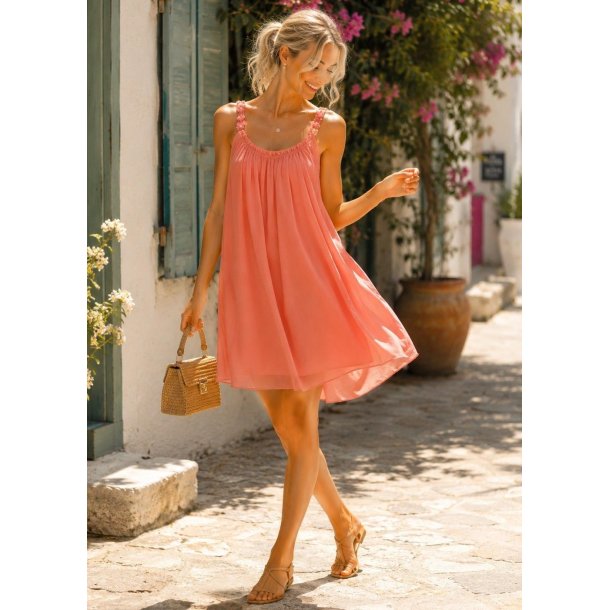 Cathy Floral Strap Dress- Dark Coral 
