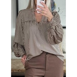 Christe l/b Stripe Blouse- Brown Sm