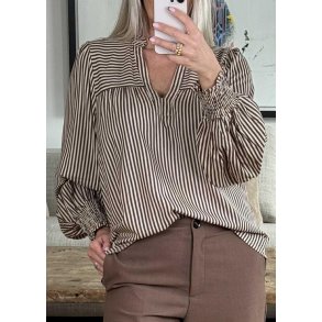 Christe l/b Stripe Blouse- Brown Sm