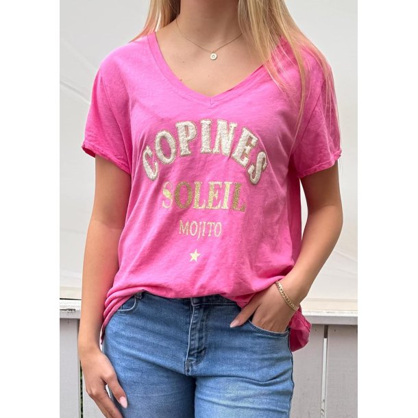 Copines Cotton T-shirt- Pink