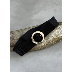 Elastic Belt w. Hammered Buckle- Black