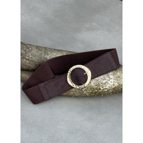 Elastic Belt w. Hammered Buckle- Brown