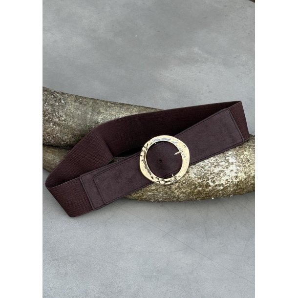 Elastic Belt w. Hammered Buckle- Brown