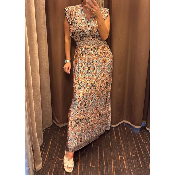 Elena Long Elastisk Dress 2263- Peach