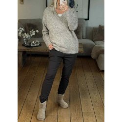 Emma V-neck Wool Knit- Taupe