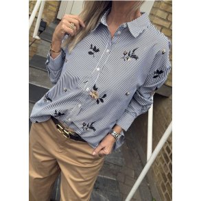 Enola Shirt- Navy Stripes Emb.