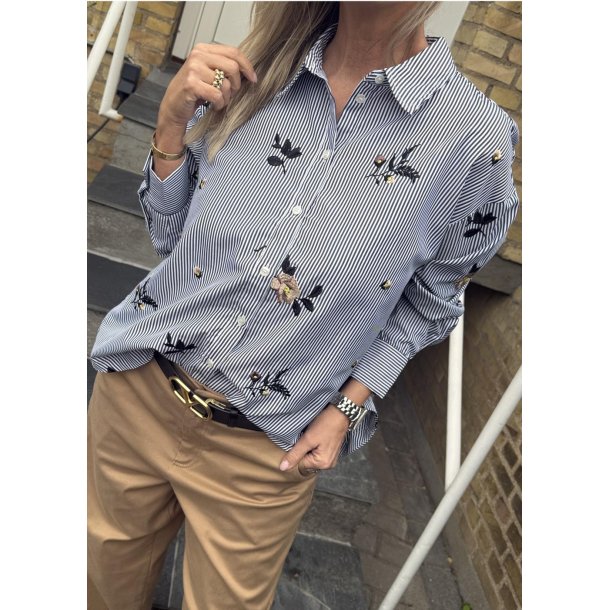 Enola Shirt- Navy Stripes Emb.
