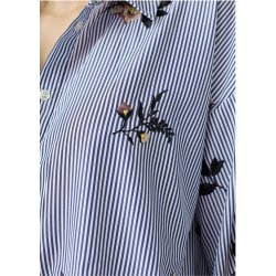Enola Shirt- Navy Stripes Emb.