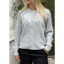 Flora Knit Button Cardigan- Light Grey melange