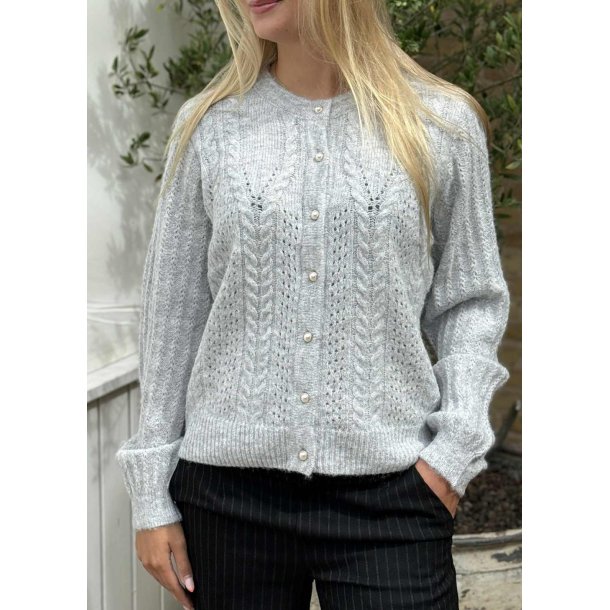 Flora Knit Button Cardigan- Light Grey melange