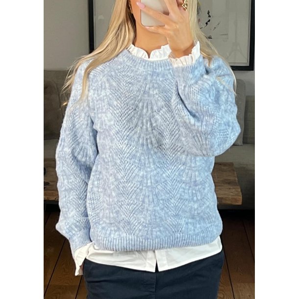 Flora Knit Pullover- Blue melange