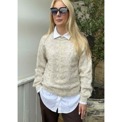 Flora Re Ls Knit Pullover- white sand melange