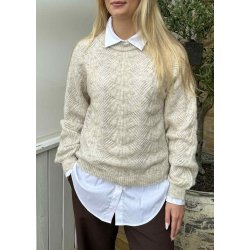 Flora Re Ls Knit Pullover- white sand melange