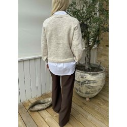 Flora Re Ls Knit Pullover- white sand melange