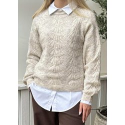 Flora Re Ls Knit Pullover- white sand melange