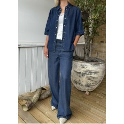 Frame Lisa Wide Mw Pants- Dark Blue/rinse wash