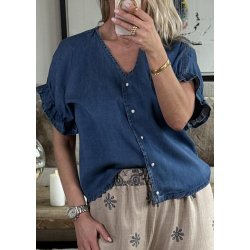 Frame V-neck Top- Medium blue denim