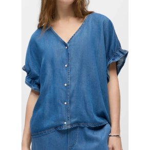 Frame V-neck Top- Medium blue denim