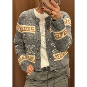 Galia l/s Knit Cardigan- Medium grey mel/tannin