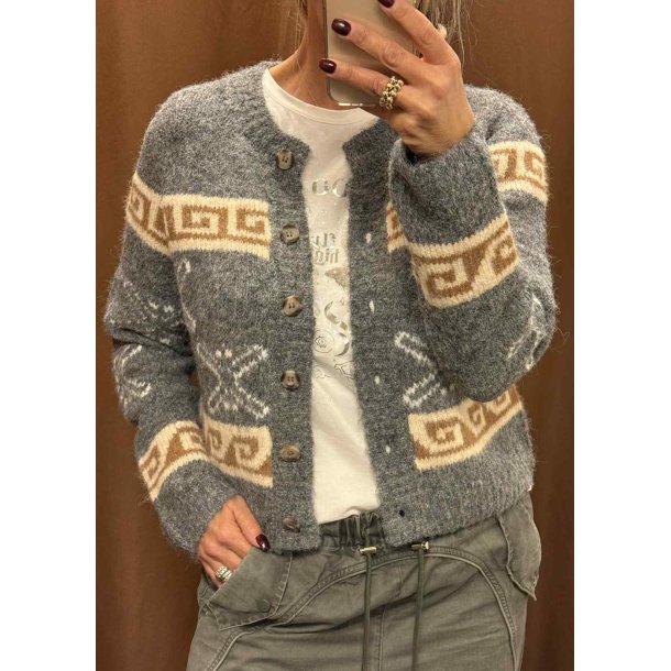 Galia l/s Knit Cardigan- Medium grey mel/tannin