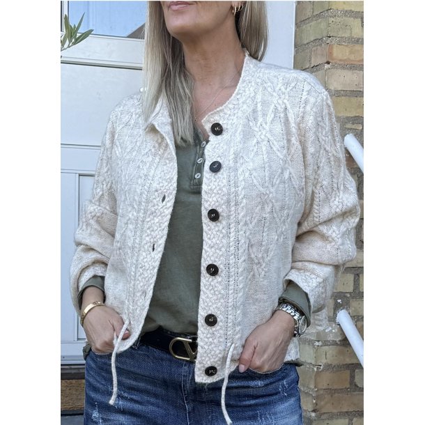 Gunvi L/S Knit Cardigan- Macadamia Melange