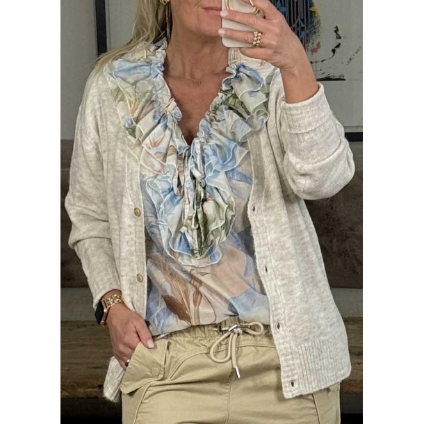 Iris V-neck Cardigan- Oatmeal Melange