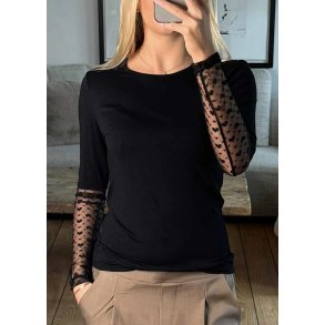 Isa Ls Lace Sleeve Blouse-black big hearts