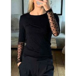 Isa Ls Lace Sleeve Blouse-black big hearts
