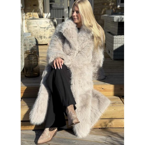 Isadora Hairy Long Coat- White Sand