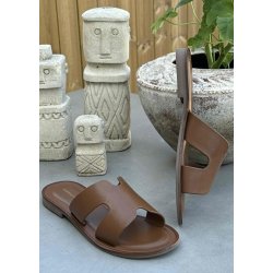 Ivy Leather Sandals- Cognac