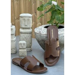 Ivy Leather Sandals- Cognac