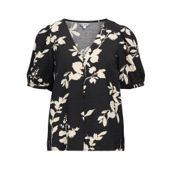 Jacira s/s v-neck Top- Black Simple Flower