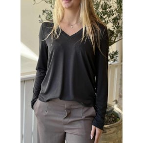 Jannie Re l/s V-neck Top Black