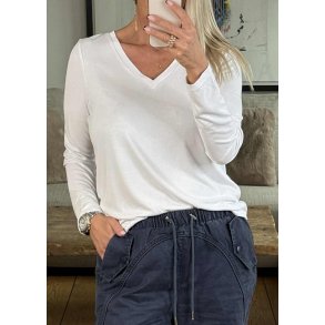 Jannie Re l/s V-neck Top-White