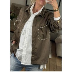 Jewelly Nittet Denim jacket- Taupe/ Silver