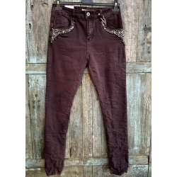 Jewelly Studded Pants 5087-  Bordeaux