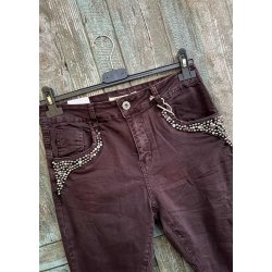 Jewelly Studded Pants 5087-  Bordeaux