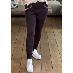 Jewelly Studded Pants 5087-  Bordeaux